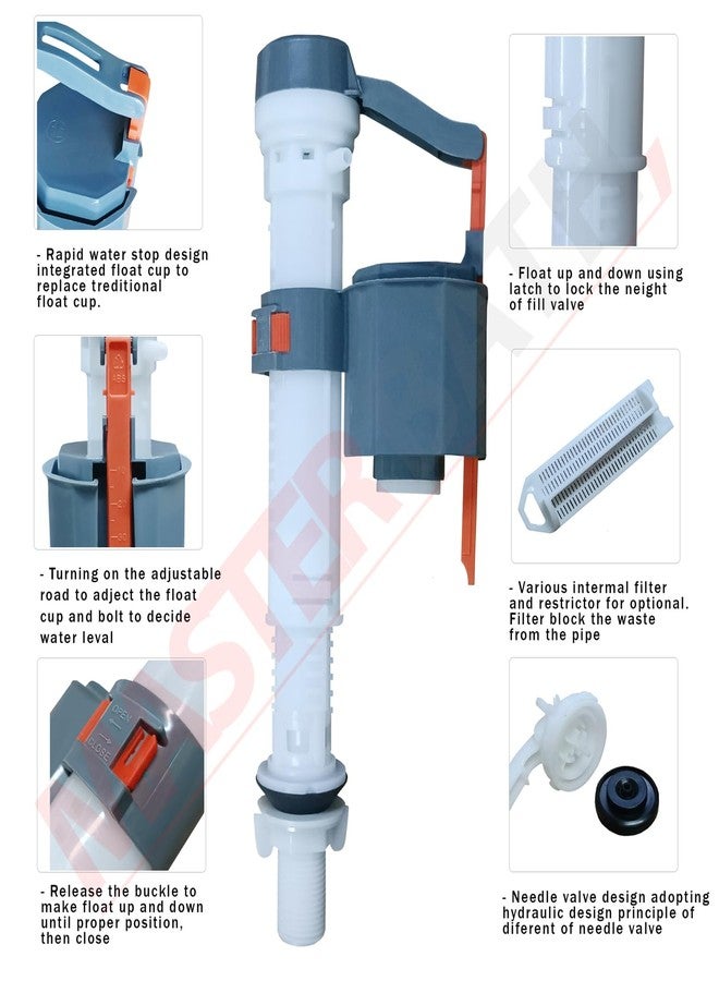 MASTER BATH صمام تعبئة خزان تدفق المرحاض قابل للتعديل من ماستر باث (من 6 إلى 10 بوصات) | صمام مدخل مياه مانع للارتداد | طقم إصلاح صمام الكرة لخزان التدفق للمراحيض ذات القطعة الواحدة - Image 3